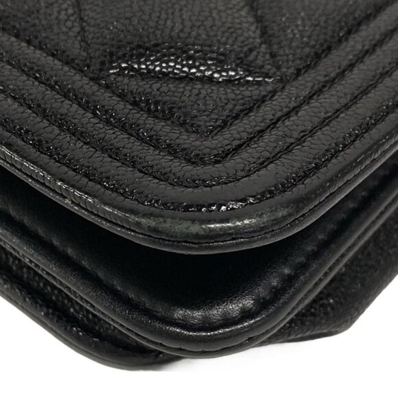 Auth CHANEL Boy Chanel / Matelasse A80287 Black Grained Calfskin - Picture 7 of 13